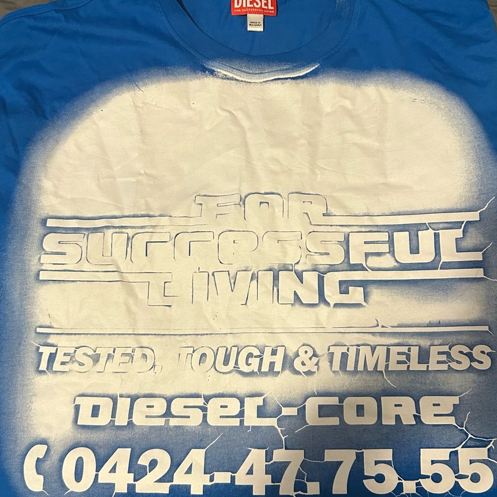 Diesel Blue and White Graphic Tee